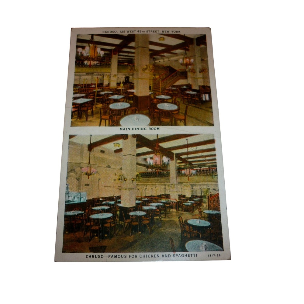 Vintage Caruso Restaurant Postcard NYC 125 West 45th St Main Dining Room Linen